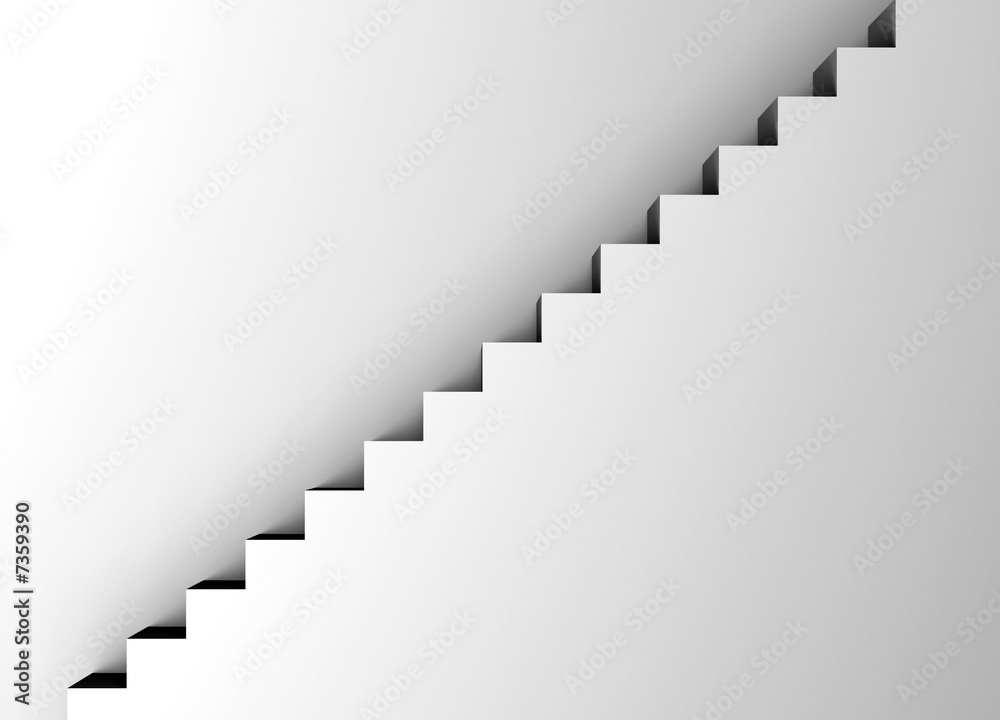 white staircase - minimalism - obrazy, fototapety, plakaty 