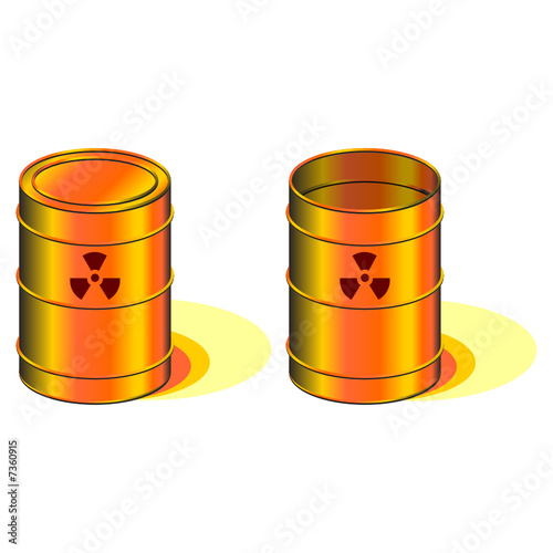 Open and closed barrels with radioactivity symbol