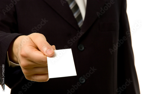 Businessman is giving you a blank business card