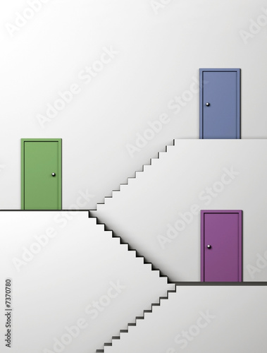 three doors and stairs