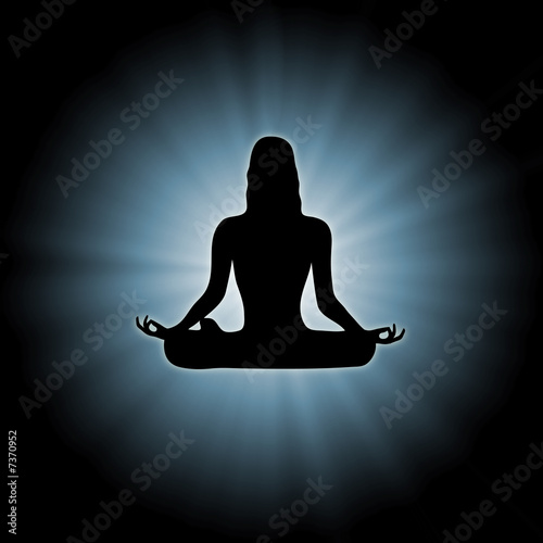 illustration of woman doing yoga on star burst background