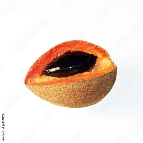 Tropical zapote fruit sliced - isolated