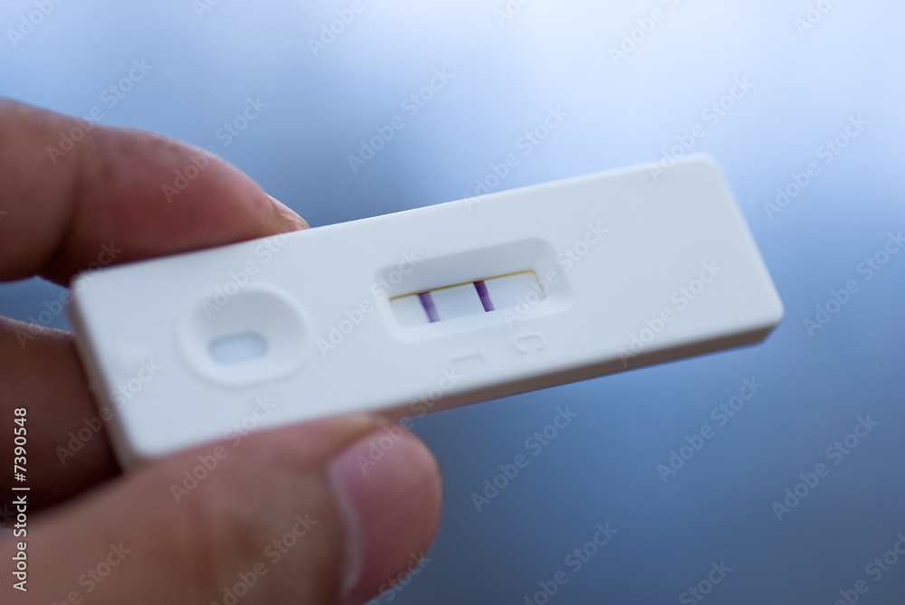 Hand holding pregnancy test Hand holding pregnancy test