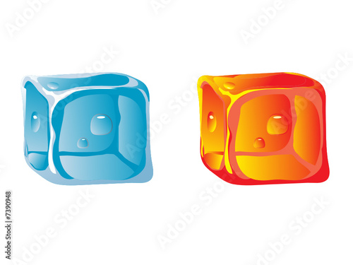Ice cube of water and hot cube