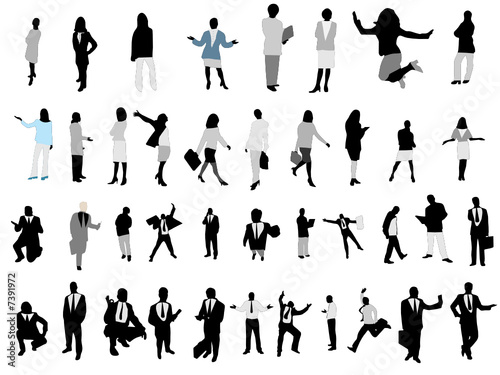 Silhouettes of business people with details