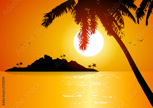 Tropical island at sunset
