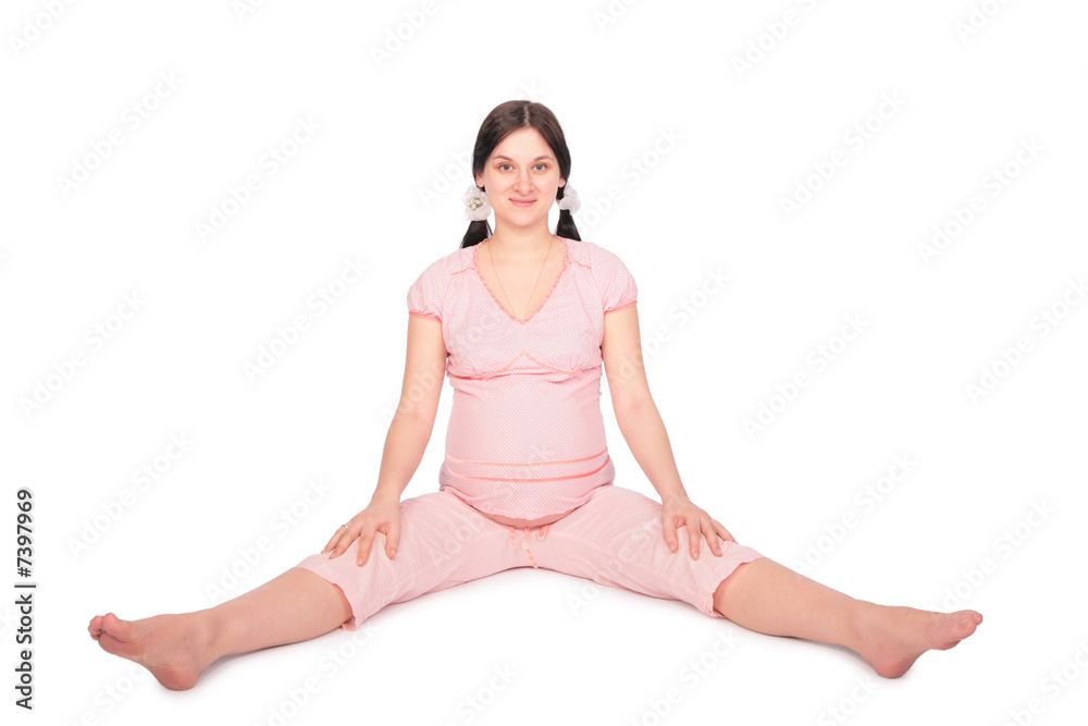 Pregnant girl trainning on frloor