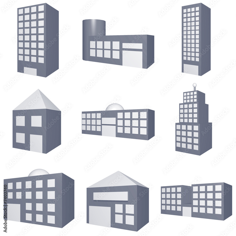 Different Types of Buildings Icons Set