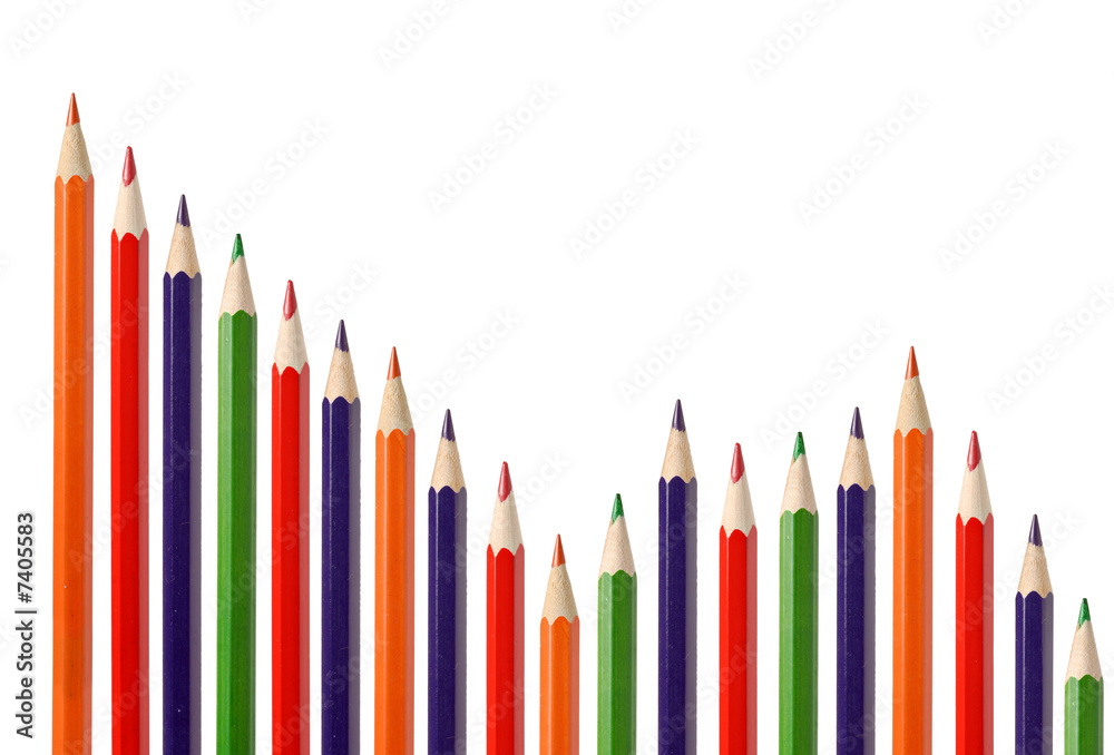 Business graph illustrating decrease made up of colored pencils