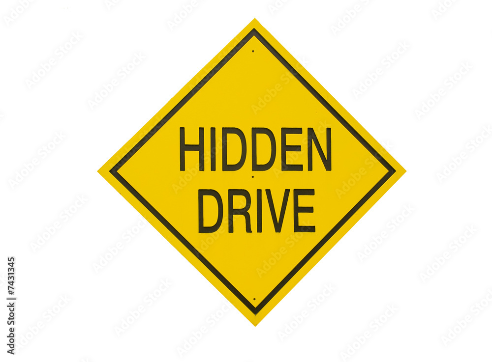 Road sign reading Hidden Drive isolated on white Road sign reading Hidden Drive isolated on white