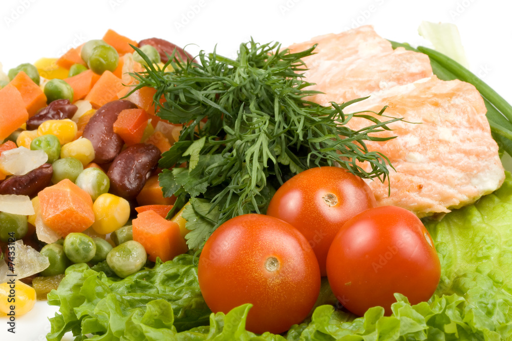 Stake from a salmon with vegetables Stake from a salmon with vegetables