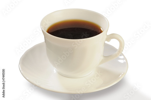Coffee in a white cup on a saucer
