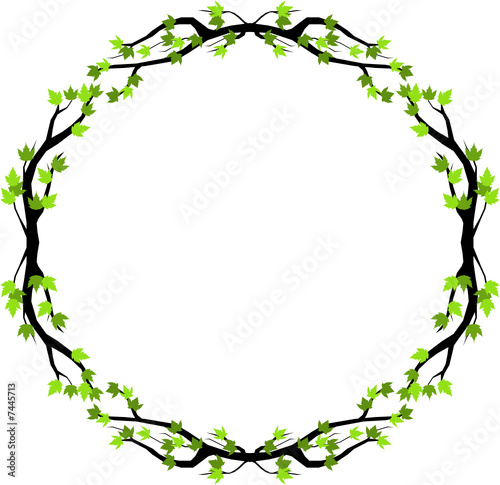 Decorative frame of branches and maple leaves