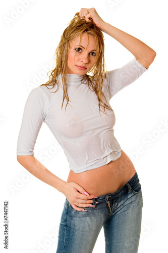 Sexy girl in wet clothes.