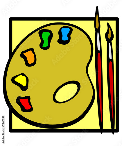 paintintg palette with brushes