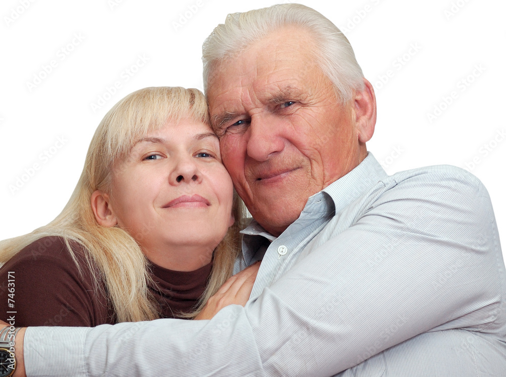 senior father with his daughter look in camera and smile senior father with his daughter look in camera and smile