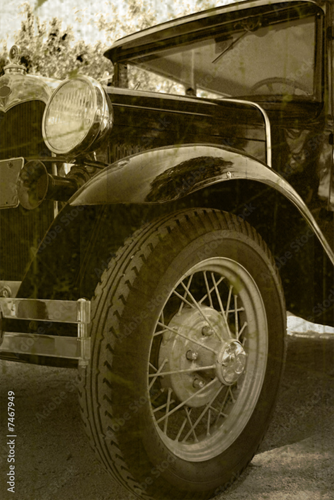 Naklejka premium Antique automobile in grunge distressed image