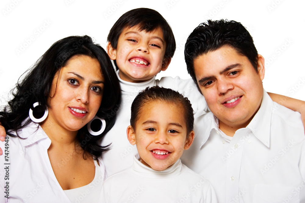 Happy hispanic family portrait isolated Happy hispanic family portrait isolated