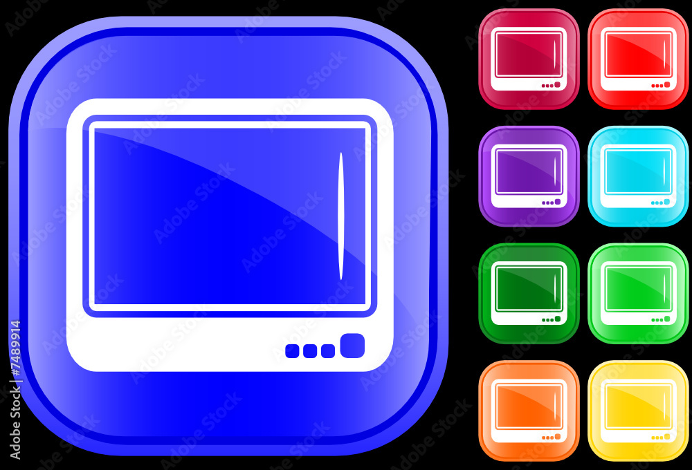 Icon of television on shiny square buttons Icon of television on shiny square buttons