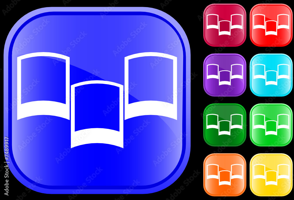 Icon of polaroid photographs on shiny square buttons Icon of polaroid photographs on shiny square buttons