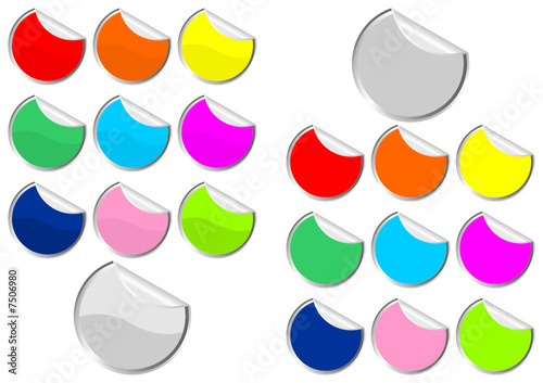 Promotional stickers with different colors and curl over white