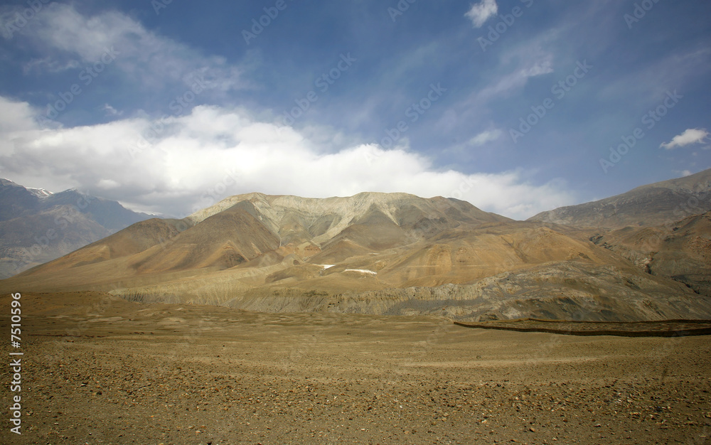  blue sky and red mountain in the himalayas, annapurna, nepal