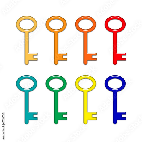 Eight shiny, bright colored keys