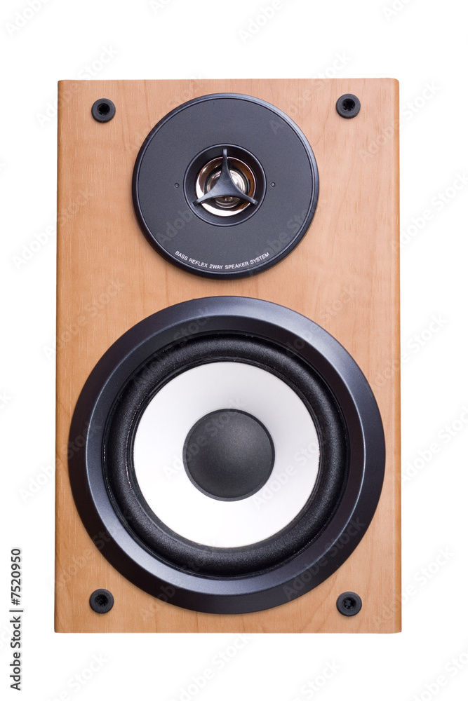 Acoustic sound system with two speakers in wood case. Acoustic sound system with two speakers in wood case.