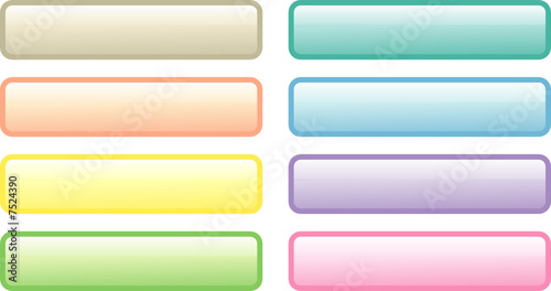 Acht glänzende rechteckige Web-Buttons in weichen Farbtönen 