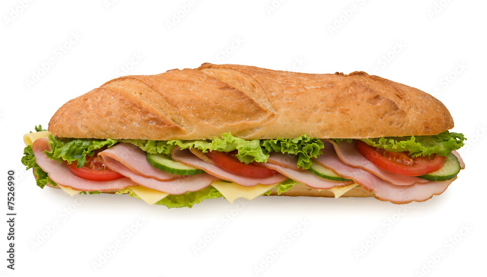 Extra large submarine sandwich with ham and cheese Extra large submarine sandwich with ham and cheese