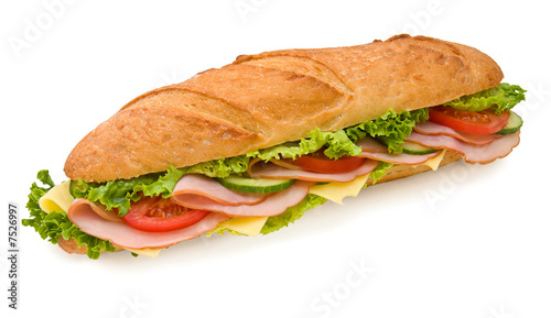 Footlong ham & swiss submarine sandwich isolated on white #7526997