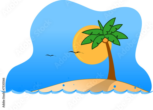 palm tree with moon backgroun - tropical island 