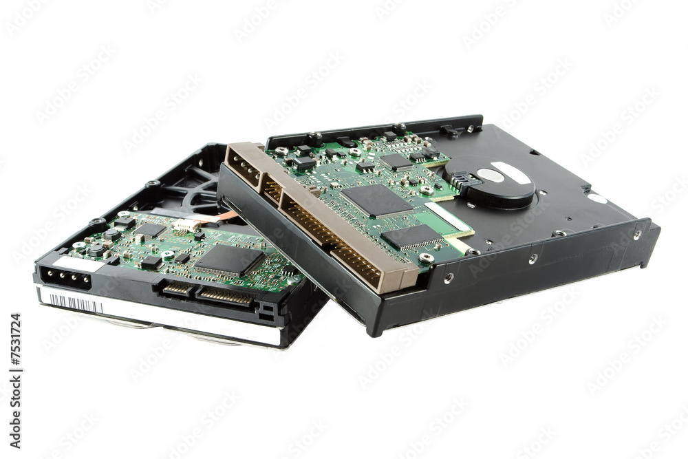 Hard drives scattered on background Hard drives scattered on background