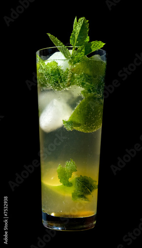 mojito cocktail isolated on black