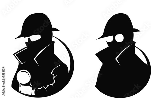 Silhouette of 2 detectives, one with magnifying glass