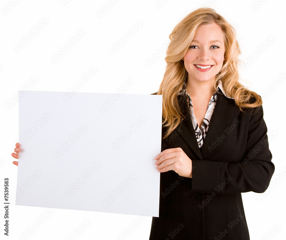 Young Woman Holding a Blank White Sign Young Woman Holding a Blank White Sign