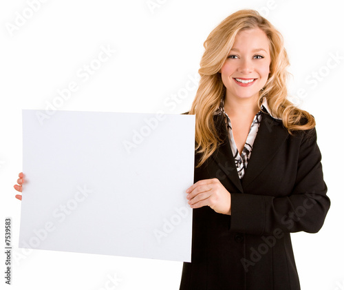 Young Woman Holding a Blank White Sign