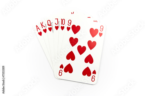 Six top heart cards isolated
