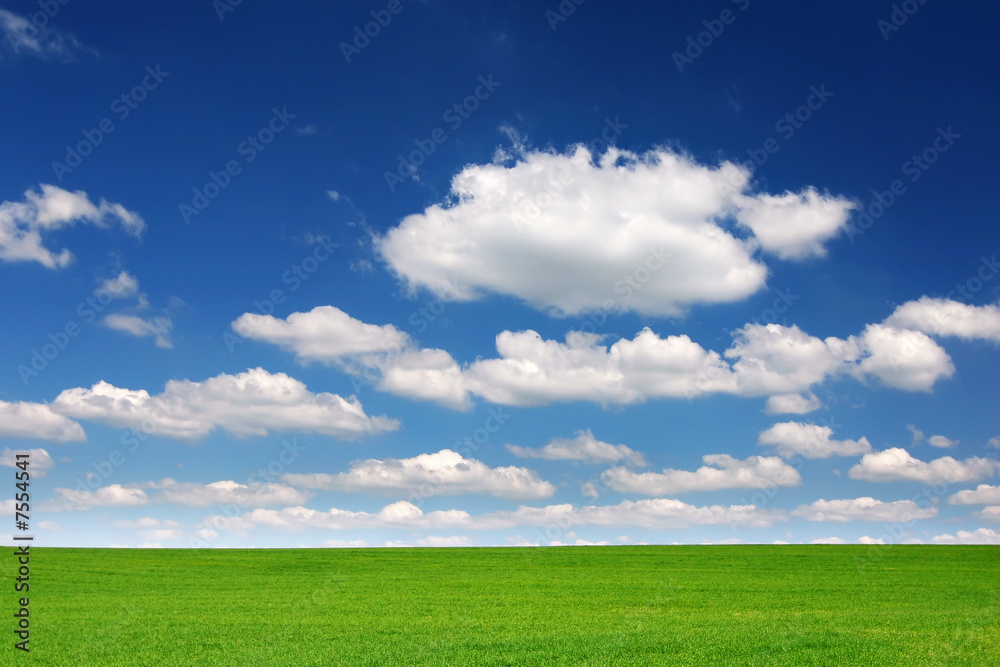 Romantic spring countryside - green field and blue sky/clouds Romantic spring countryside - green field and blue sky/clouds