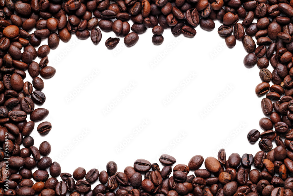 Coffee beans frame on white
