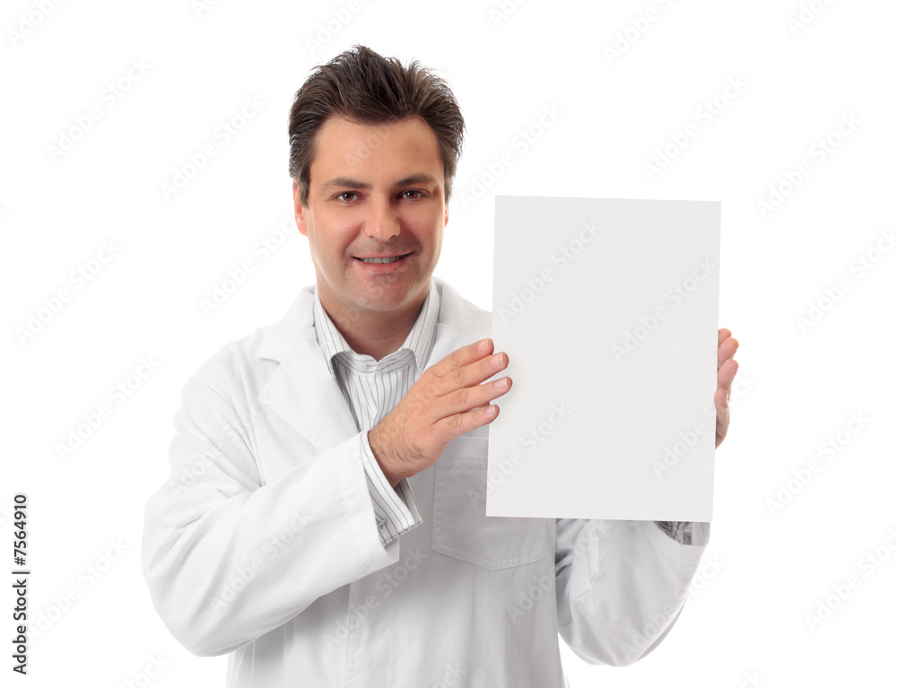 Doctor holding information factsheet or medical form Doctor holding information factsheet or medical form