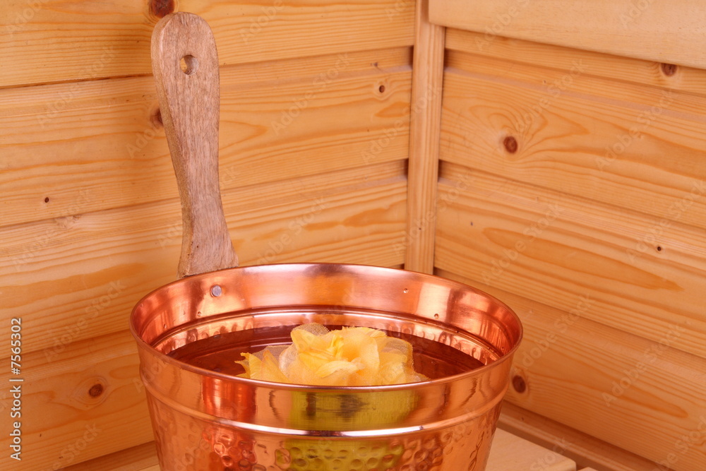 Bucket with water in sauna Bucket with water in sauna