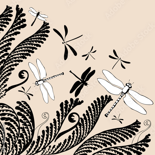 floral ornament with dragonflies