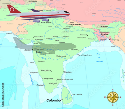 Travel conceptual illustration  a plane flying over India map