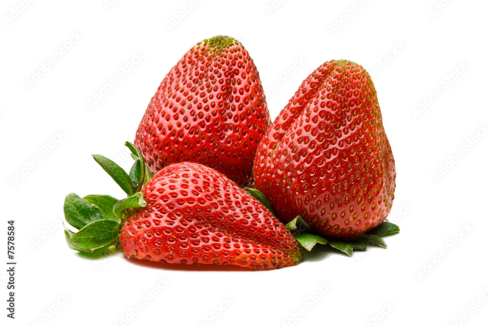 Three ripe red strawberries over white background Three ripe red strawberries over white background