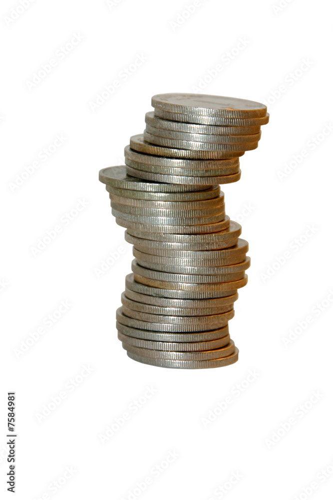 A stack of hong kong dollar coins isolated on white A stack of hong kong dollar coins isolated on white