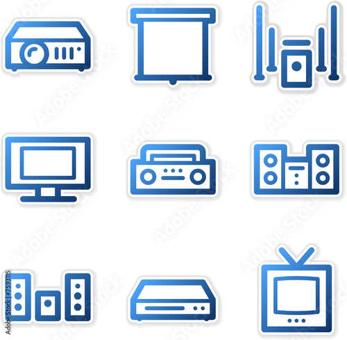 Sound and cinema icons, blue contour series