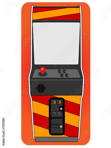 Classic arcade cabinet, old fashion gaming machine.