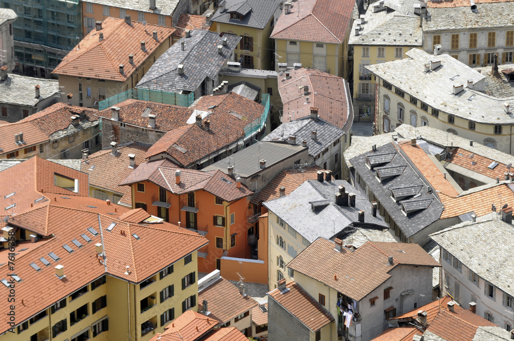 aerial view of roofs
