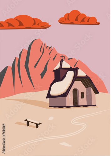 Chiesetta di montagna al tramonto